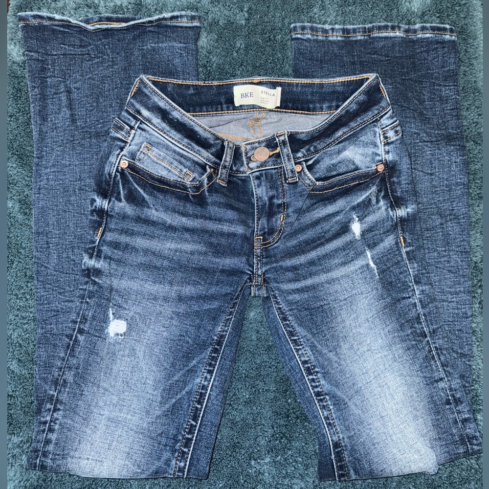 BKE Stella Boot Cut Low Rise Medium Wash Distressed Jeans